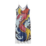 Japanese Koi Carp Tattoo Print Jersey Midi Cami Dress