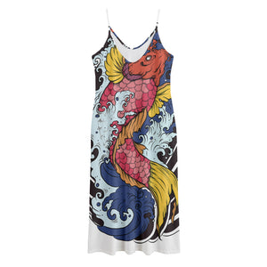 Japanese Koi Carp Tattoo Print Jersey Midi Cami Dress