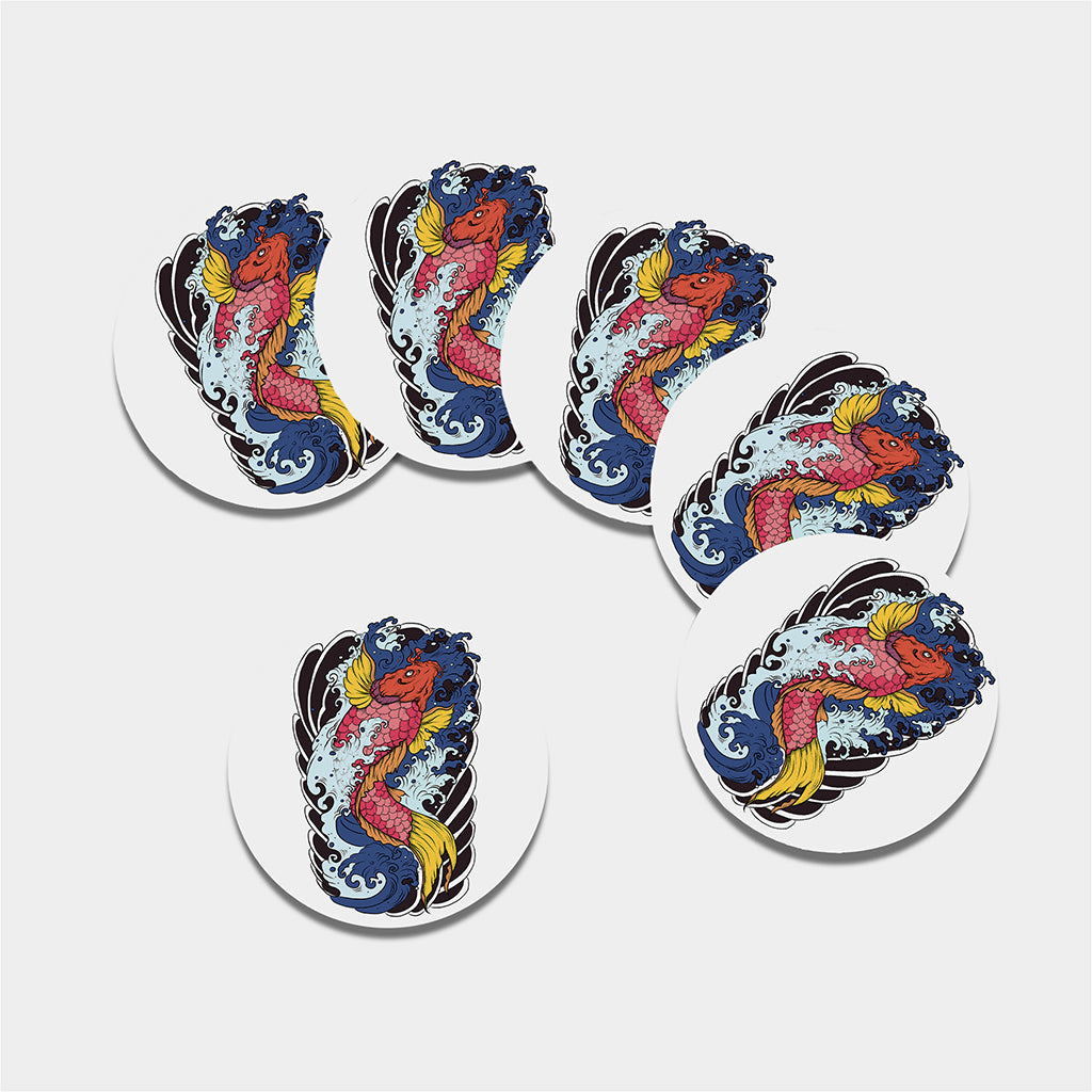Japanese Koi Carp Tattoo Print Leather Coaster Set