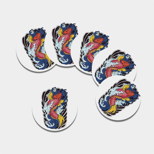 Japanese Koi Carp Tattoo Print Leather Coaster Set