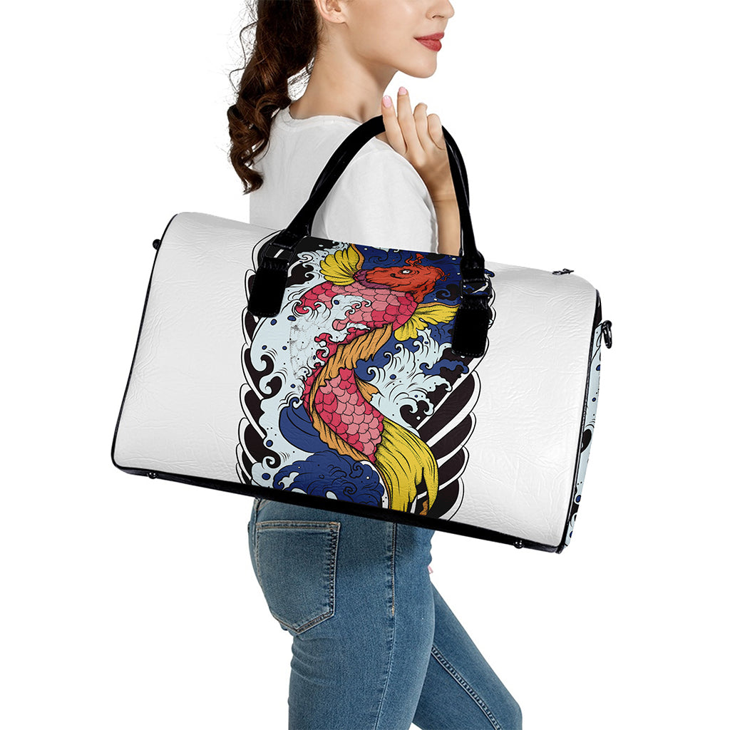 Japanese Koi Carp Tattoo Print Leather Duffle Bag