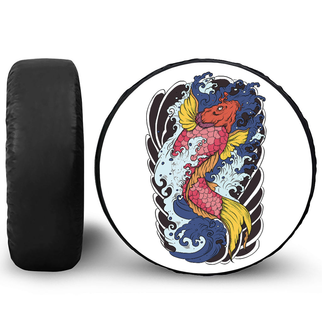 Japanese Koi Carp Tattoo Print Leather Spare Tire Cover