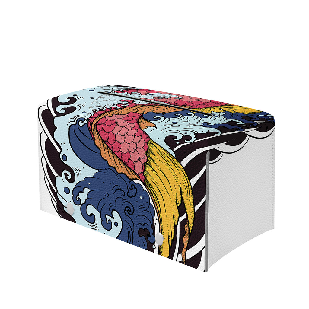 Japanese Koi Carp Tattoo Print Leather Tissue Box Cover