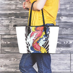 Japanese Koi Carp Tattoo Print Leather Tote Bag