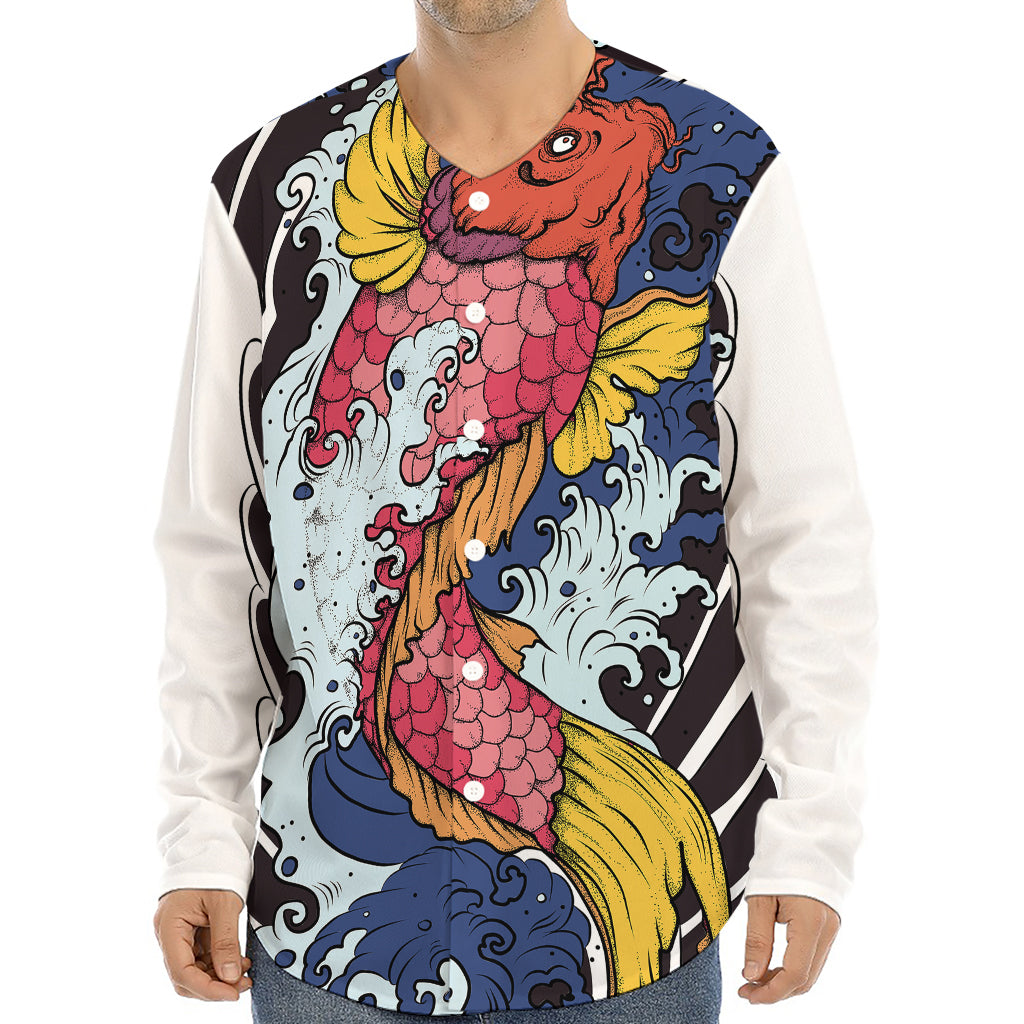 Japanese Koi Carp Tattoo Print Long Sleeve Baseball Jersey