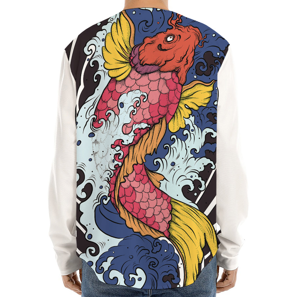 Japanese Koi Carp Tattoo Print Long Sleeve Baseball Jersey