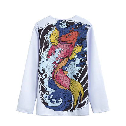 Japanese Koi Carp Tattoo Print Long Sleeve Short Coat