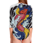 Japanese Koi Carp Tattoo Print Long Sleeve Swimsuit