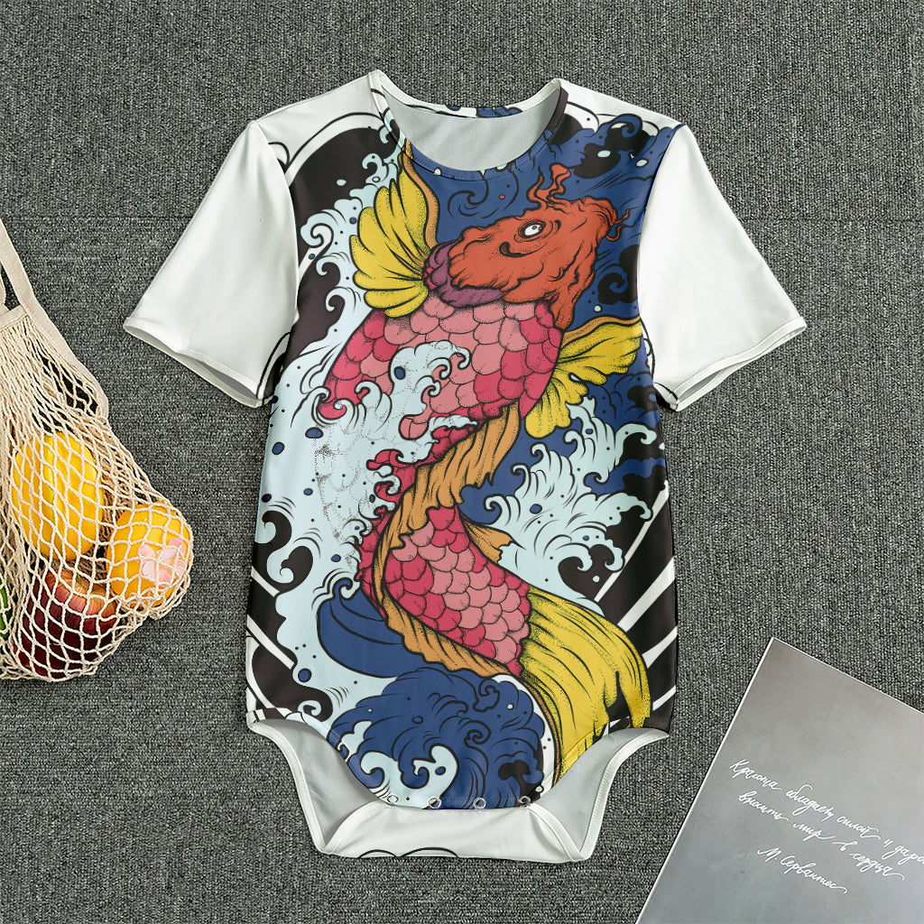 Japanese Koi Carp Tattoo Print Men's Bodysuit