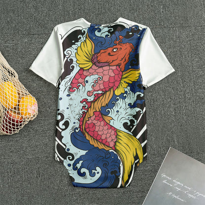 Japanese Koi Carp Tattoo Print Men's Bodysuit