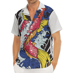 Japanese Koi Carp Tattoo Print Men's Deep V-Neck Shirt