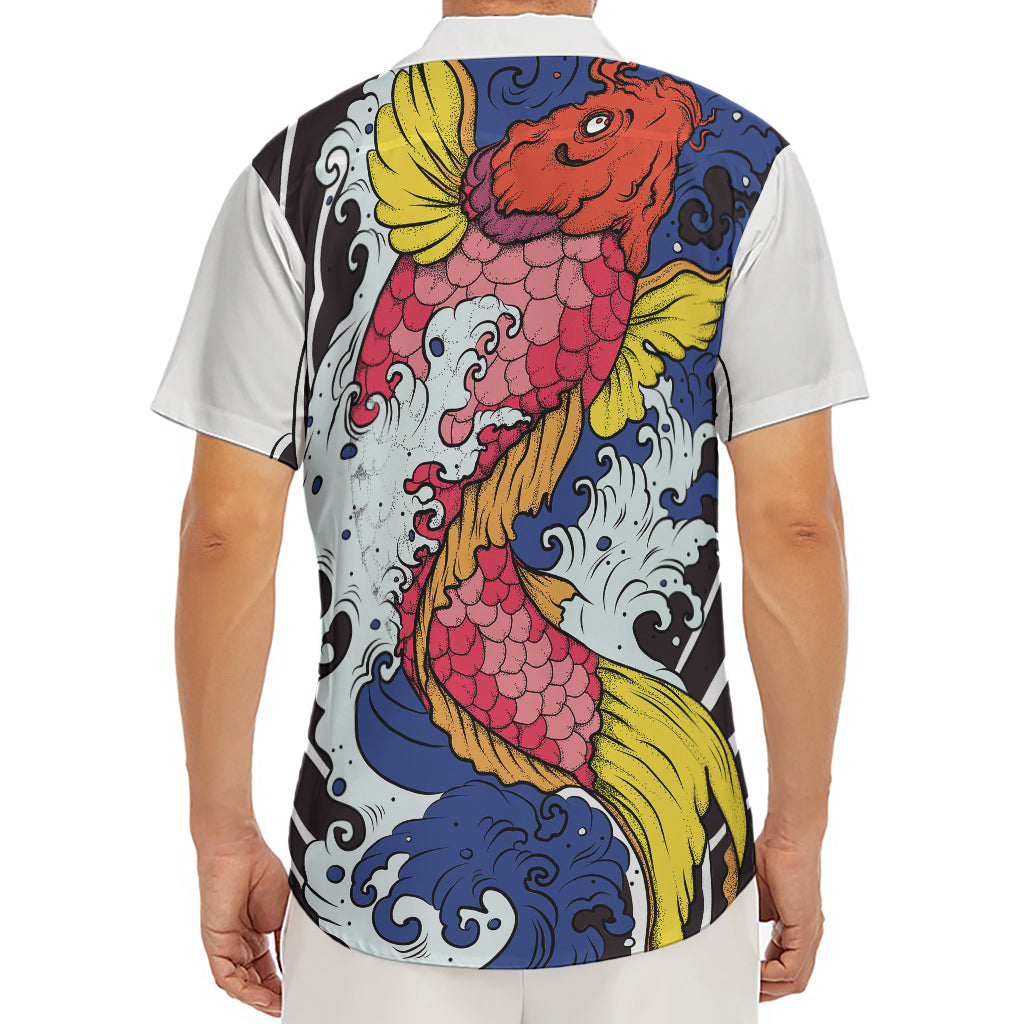 Japanese Koi Carp Tattoo Print Men's Deep V-Neck Shirt