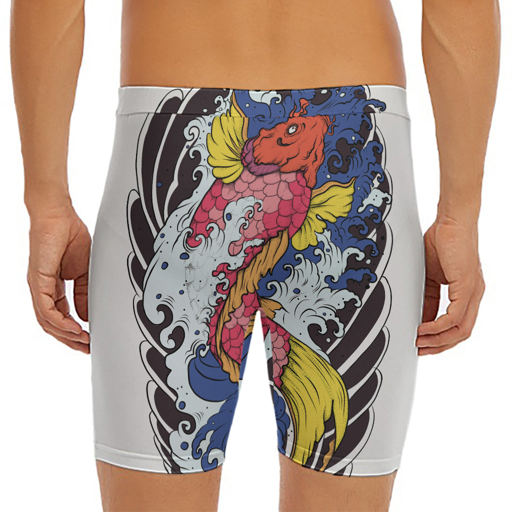 Japanese Koi Carp Tattoo Print Men's Long Boxer Briefs