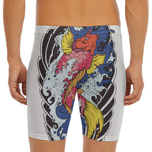 Japanese Koi Carp Tattoo Print Men's Long Boxer Briefs