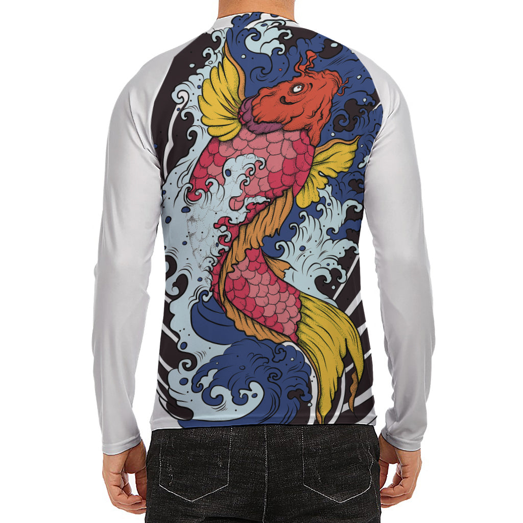 Japanese Koi Carp Tattoo Print Men's Long Sleeve Rash Guard