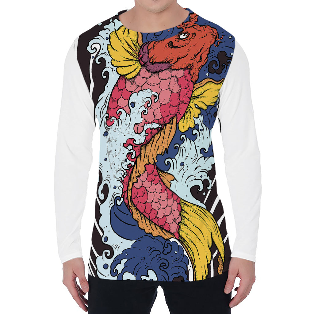 Japanese Koi Carp Tattoo Print Men's Long Sleeve T-Shirt