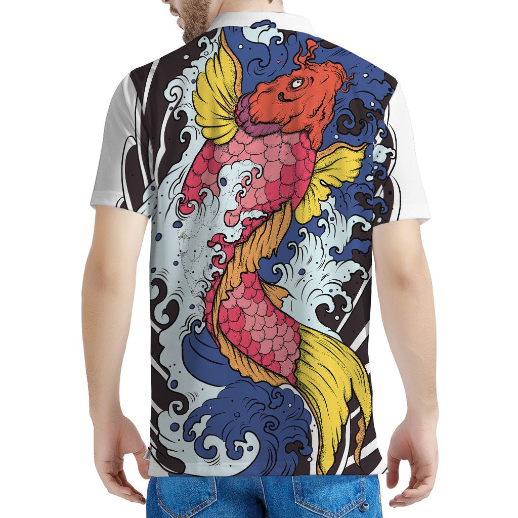 Japanese Koi Carp Tattoo Print Men's Polo Shirt