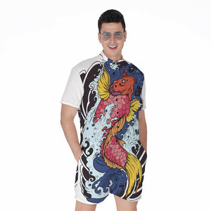 Japanese Koi Carp Tattoo Print Men's Rompers