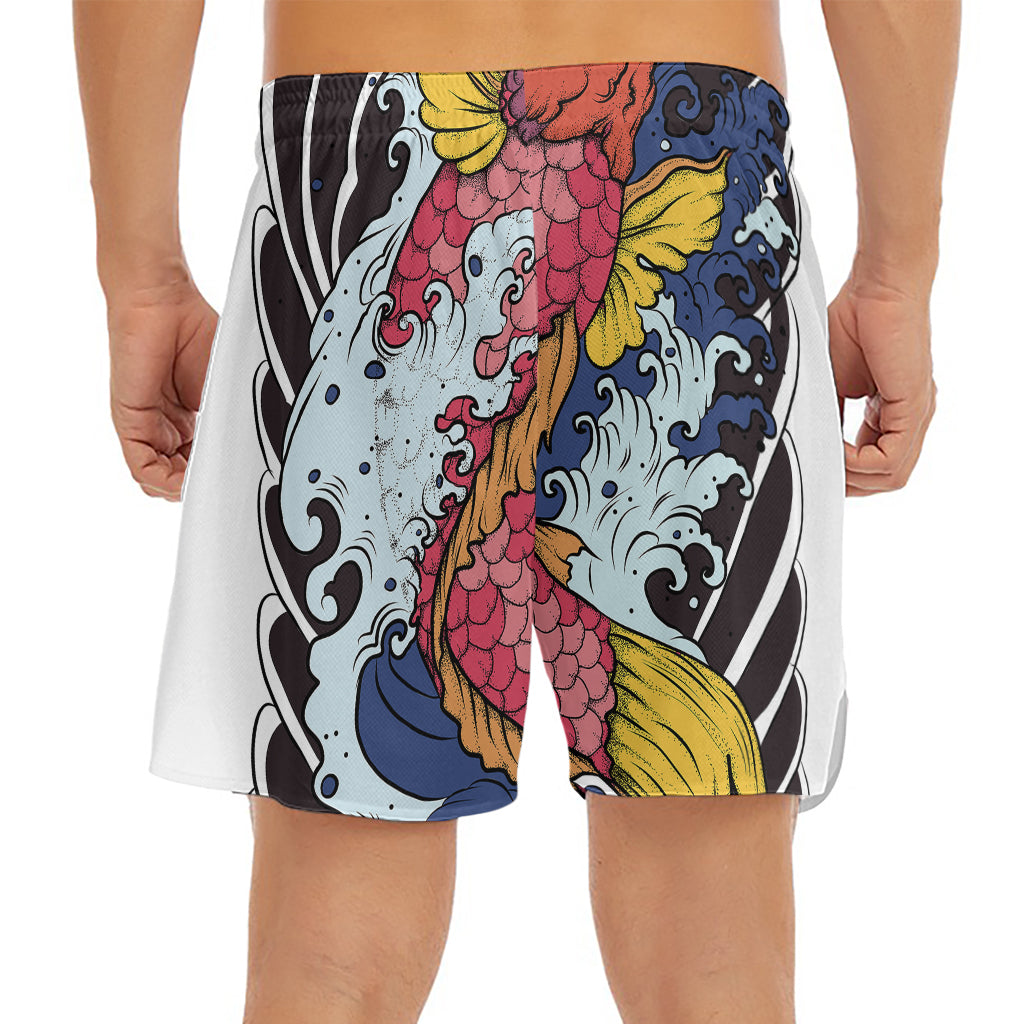 Japanese Koi Carp Tattoo Print Men's Split Running Shorts