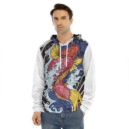Japanese Koi Carp Tattoo Print Men's Velvet Pullover Hoodie