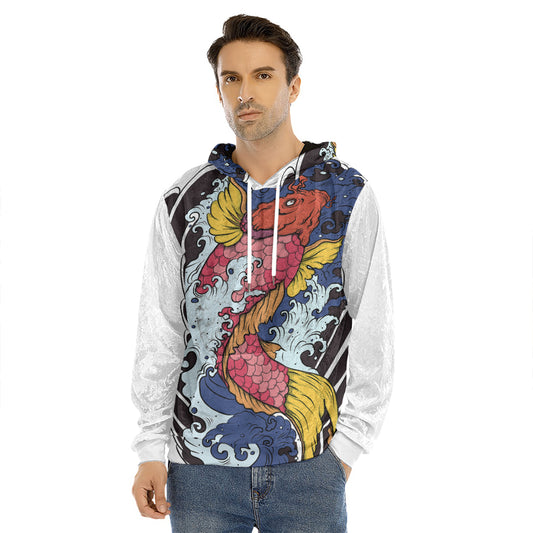 Japanese Koi Carp Tattoo Print Men's Velvet Pullover Hoodie