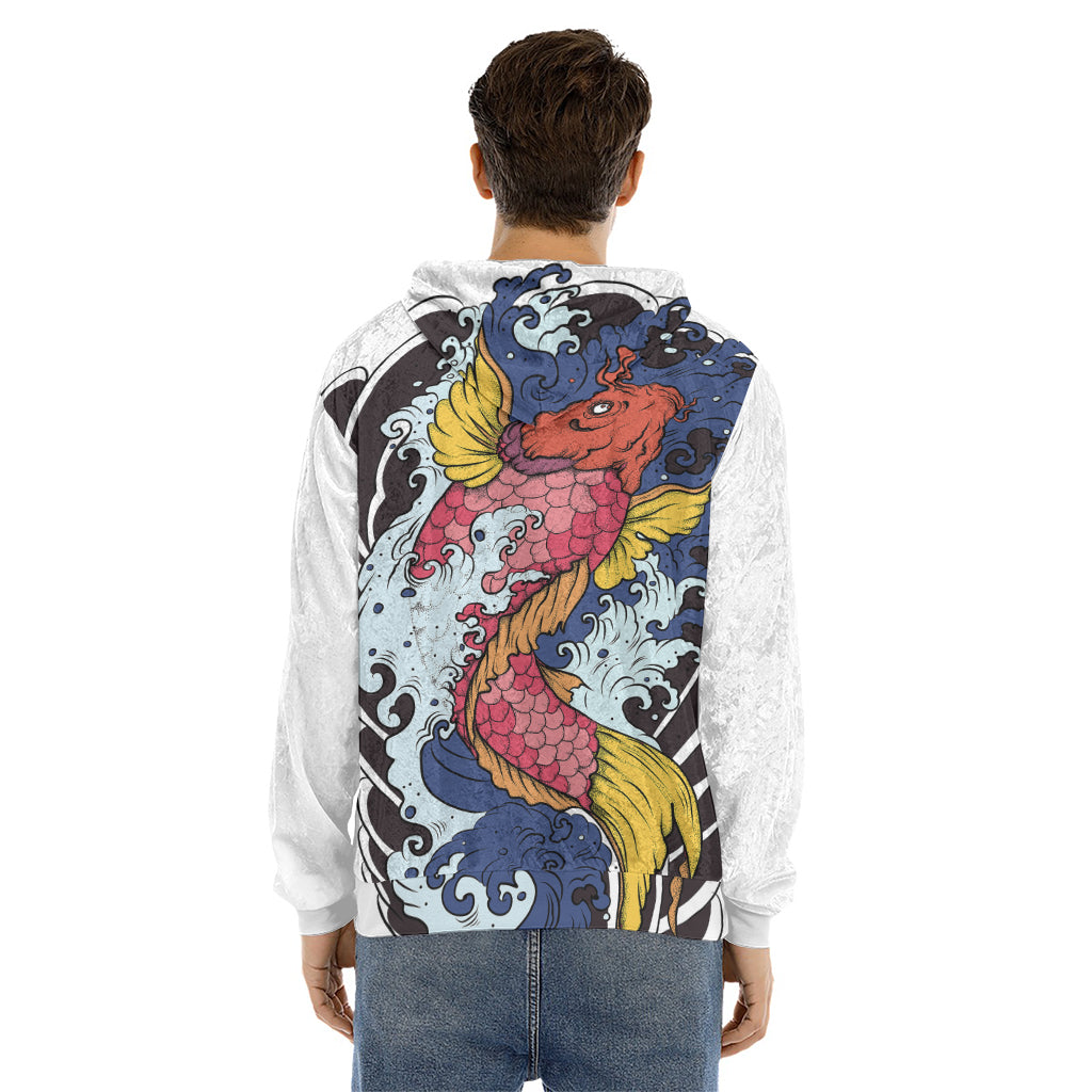 Japanese Koi Carp Tattoo Print Men's Velvet Pullover Hoodie