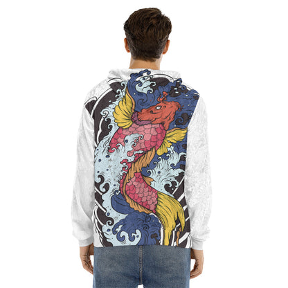 Japanese Koi Carp Tattoo Print Men's Velvet Pullover Hoodie