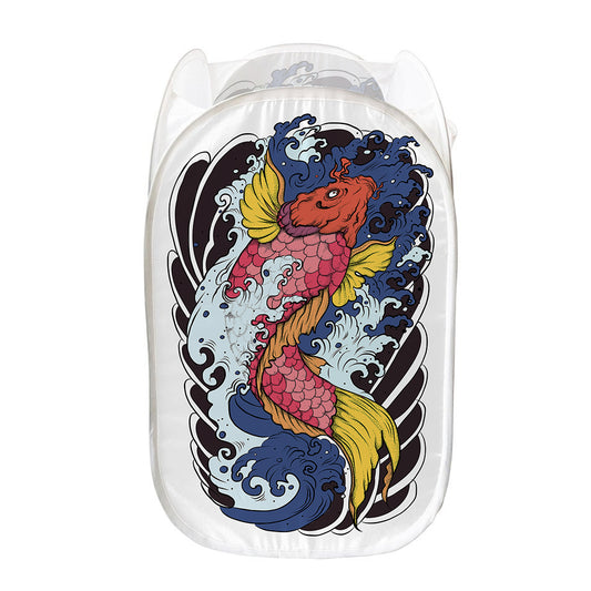 Japanese Koi Carp Tattoo Print Mesh Laundry Hamper