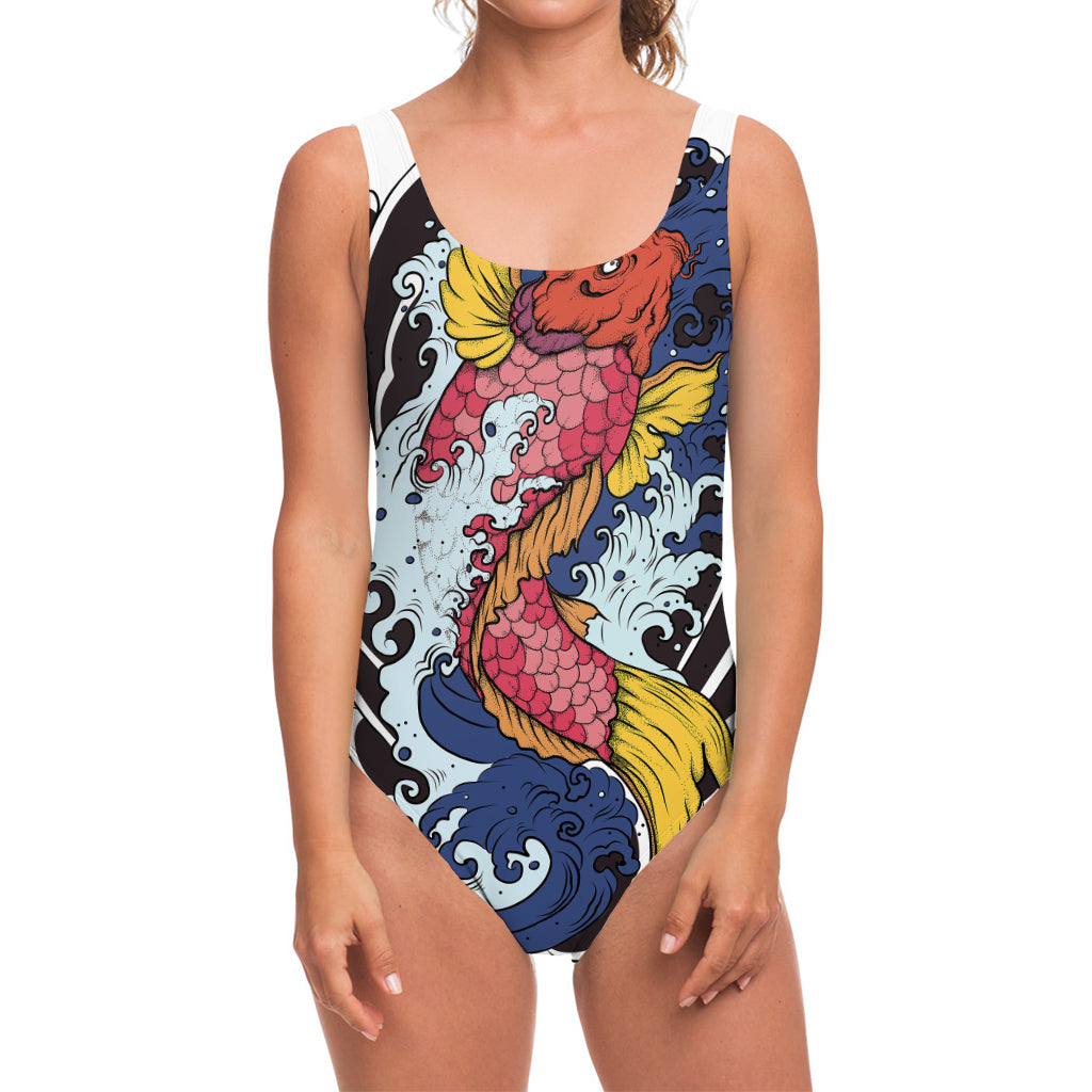 Japanese Koi Carp Tattoo Print One Piece Swimsuit