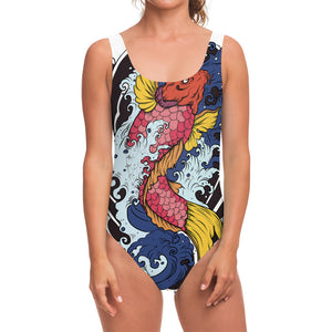 Japanese Koi Carp Tattoo Print One Piece Swimsuit