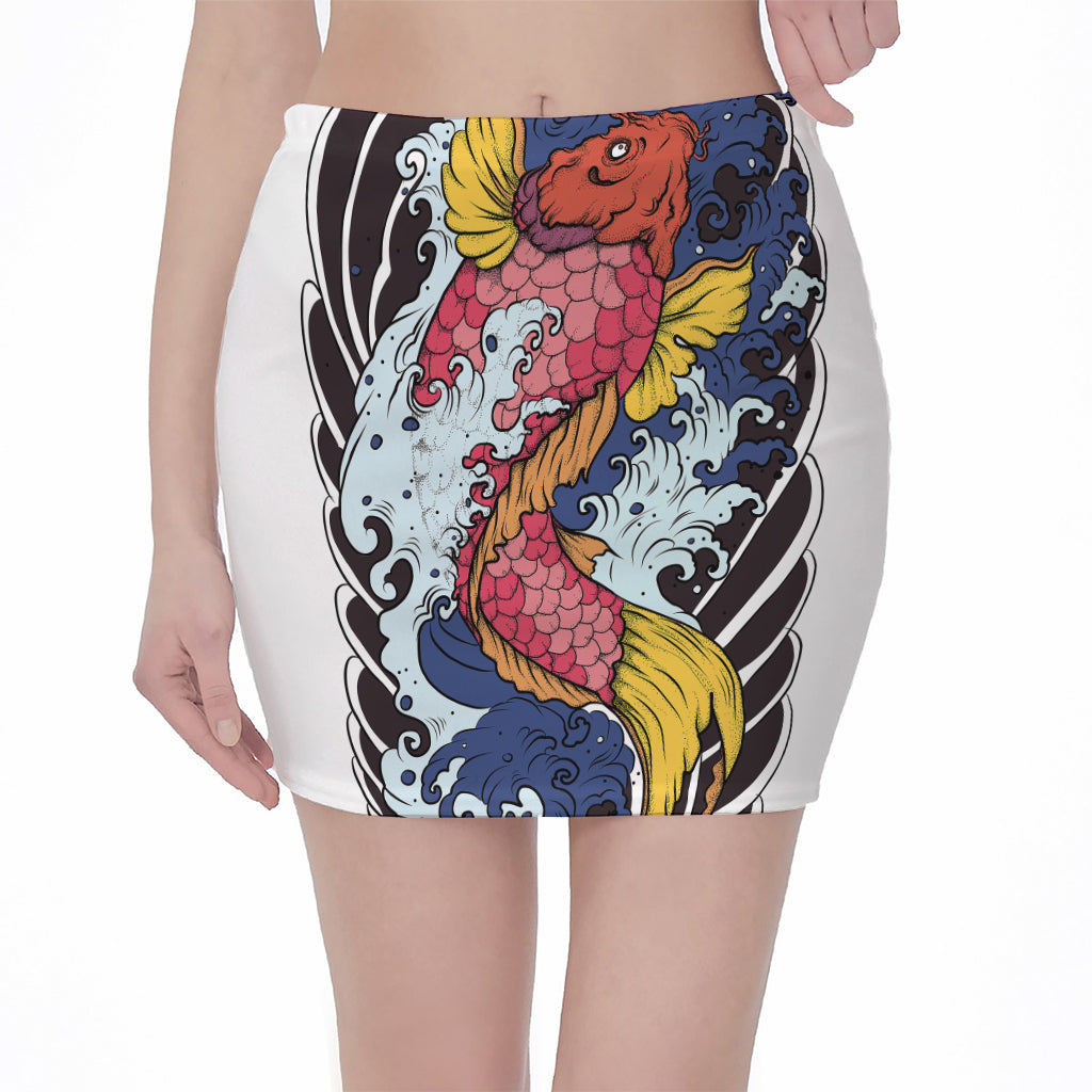 Japanese Koi Carp Tattoo Print Pencil Mini Skirt