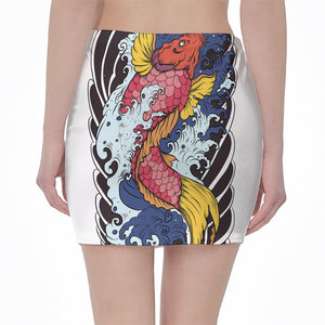 Japanese Koi Carp Tattoo Print Pencil Mini Skirt