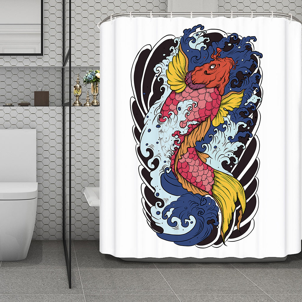 Japanese Koi Carp Tattoo Print Polyester Shower Curtain