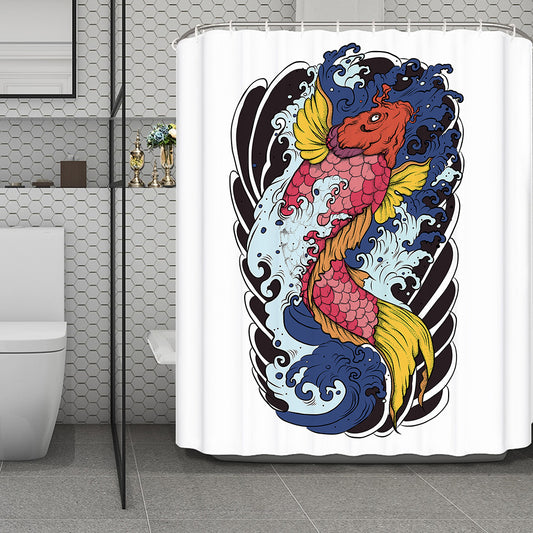 Japanese Koi Carp Tattoo Print Polyester Shower Curtain