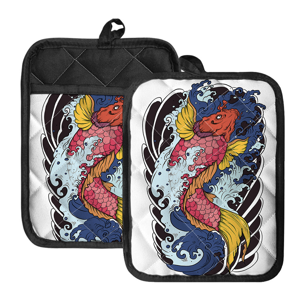Japanese Koi Carp Tattoo Print Pot Holders With Pocket