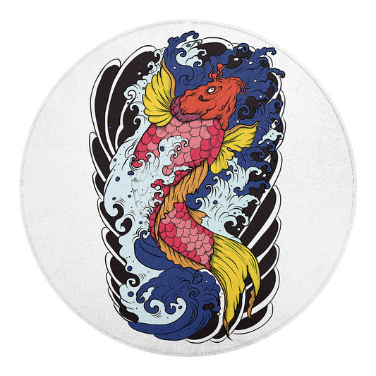 Japanese Koi Carp Tattoo Print Round Blanket