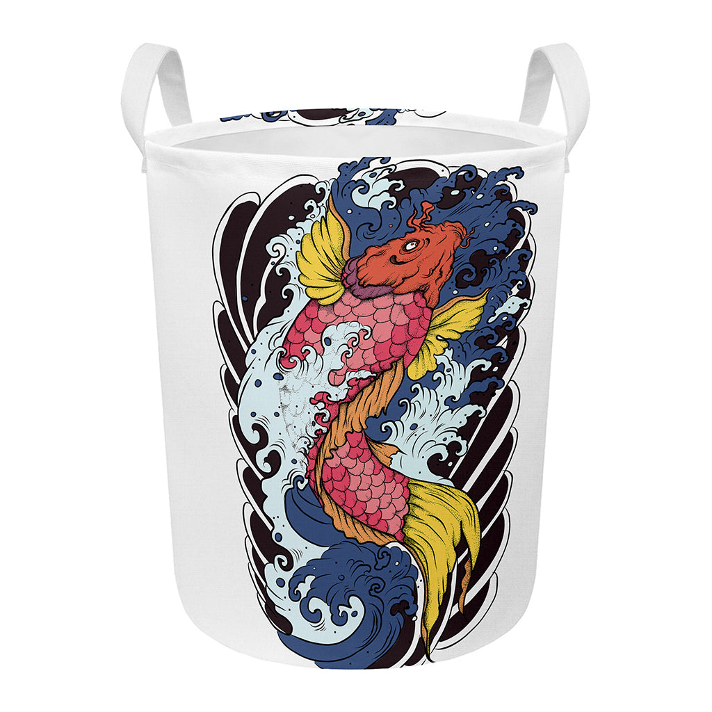 Japanese Koi Carp Tattoo Print Round Laundry Basket