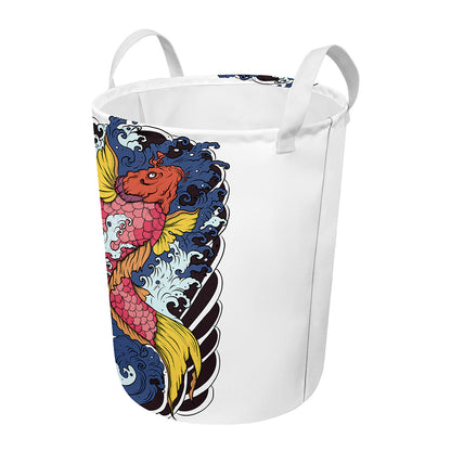 Japanese Koi Carp Tattoo Print Round Laundry Basket