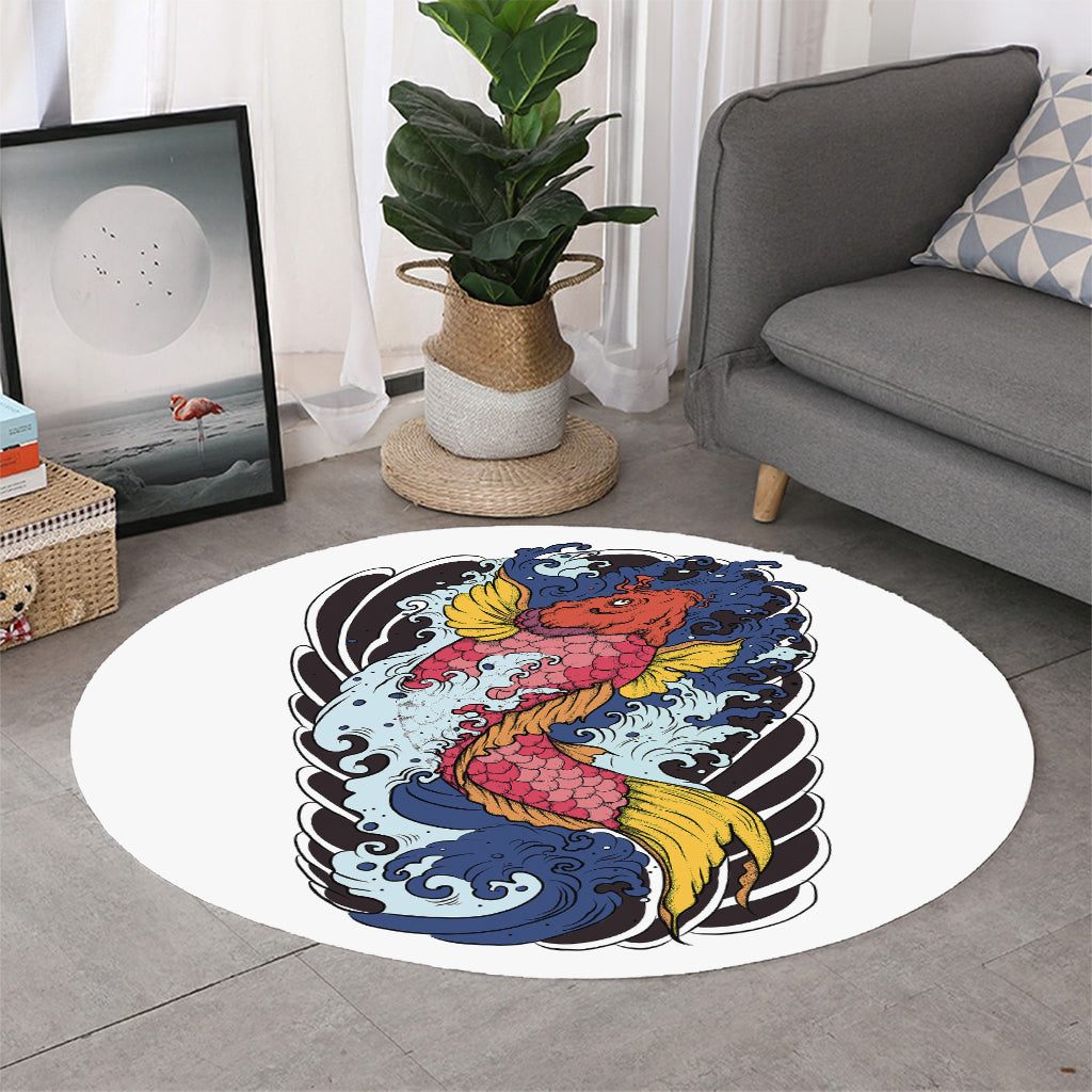 Japanese Koi Carp Tattoo Print Round Rug