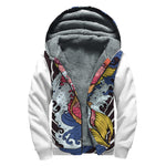 Japanese Koi Carp Tattoo Print Sherpa Lined Zip Up Hoodie