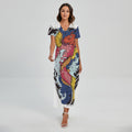 Japanese Koi Carp Tattoo Print Short Sleeve Maxi Dress
