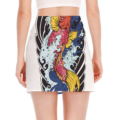 Japanese Koi Carp Tattoo Print Side Slit Mini Skirt