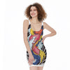 Japanese Koi Carp Tattoo Print Sleeveless Bodycon Dress