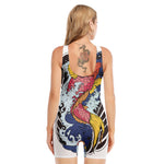 Japanese Koi Carp Tattoo Print Sleeveless One Piece Swimsuit