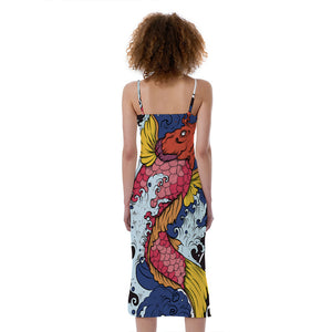 Japanese Koi Carp Tattoo Print Slim Fit Midi Cami Dress