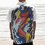 Japanese Koi Carp Tattoo Print Textured Short Sleeve Shirt