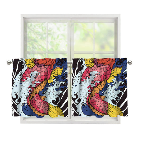 Japanese Koi Carp Tattoo Print Tier Curtains