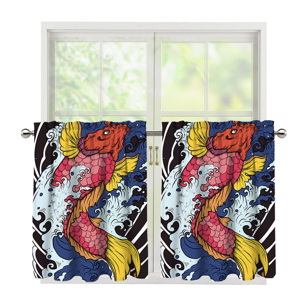Japanese Koi Carp Tattoo Print Tier Curtains