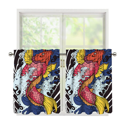 Japanese Koi Carp Tattoo Print Tier Curtains