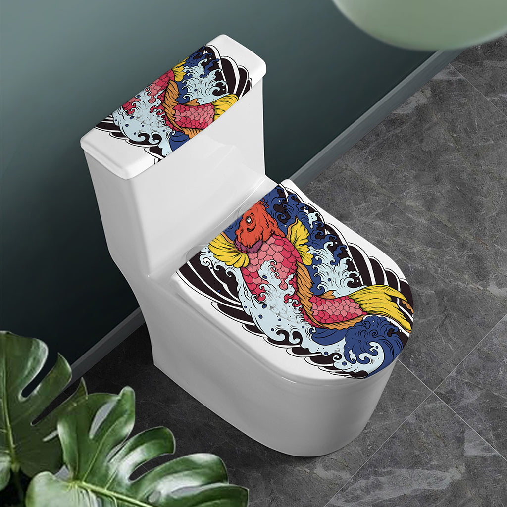 Japanese Koi Carp Tattoo Print Toilet Lid And Tank Cover Set